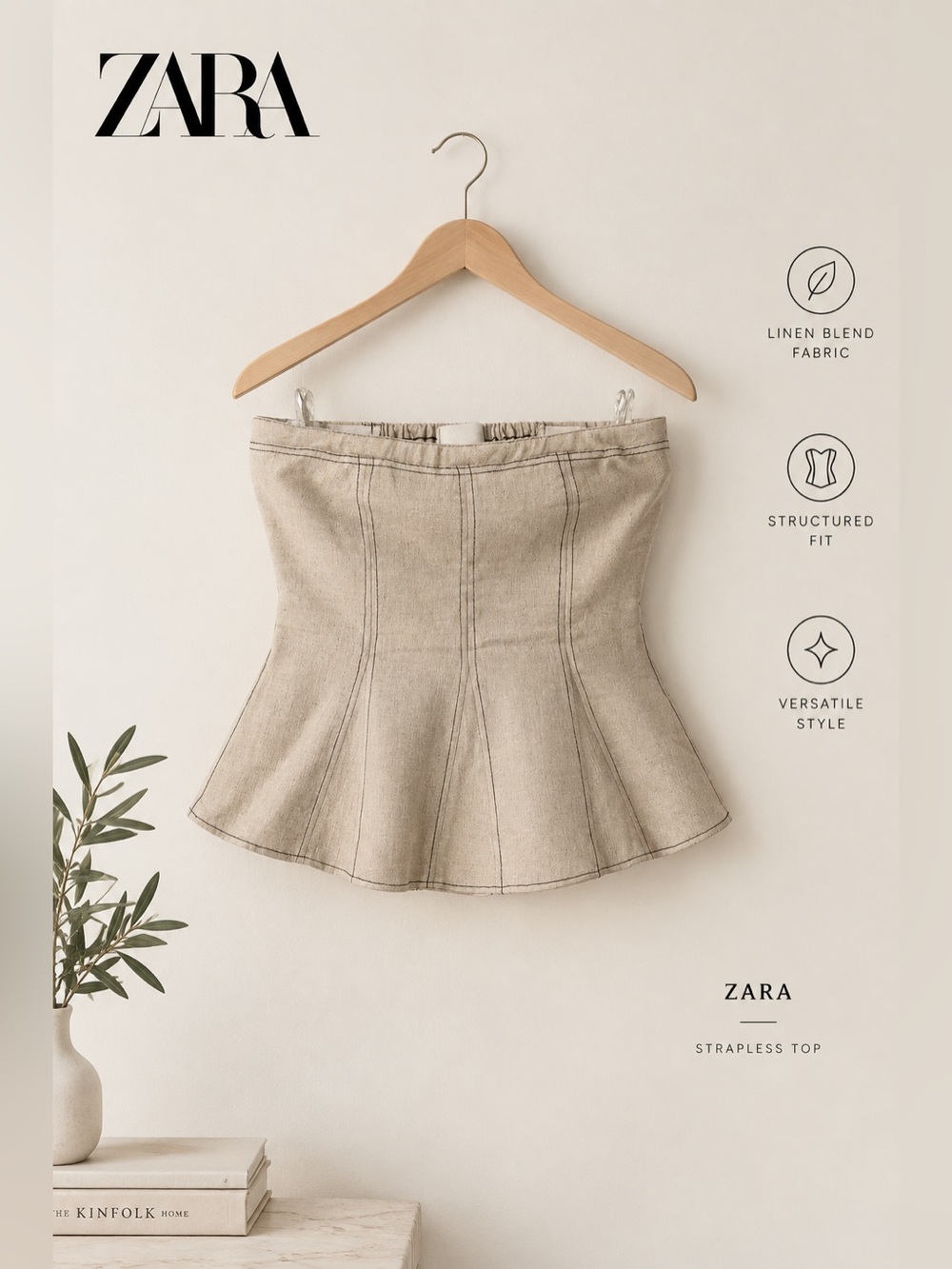 Zara Beige Strapless Peplum Skirt